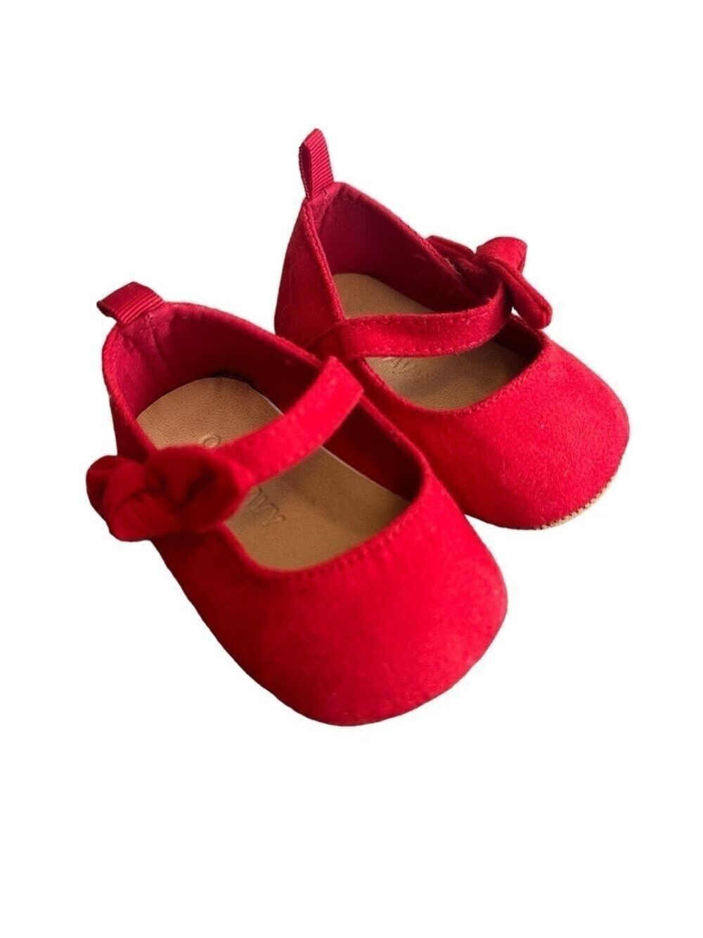 Old Navy Newborn Baby Girl Bow-Tie Red Suede Fabric Ballet Flats